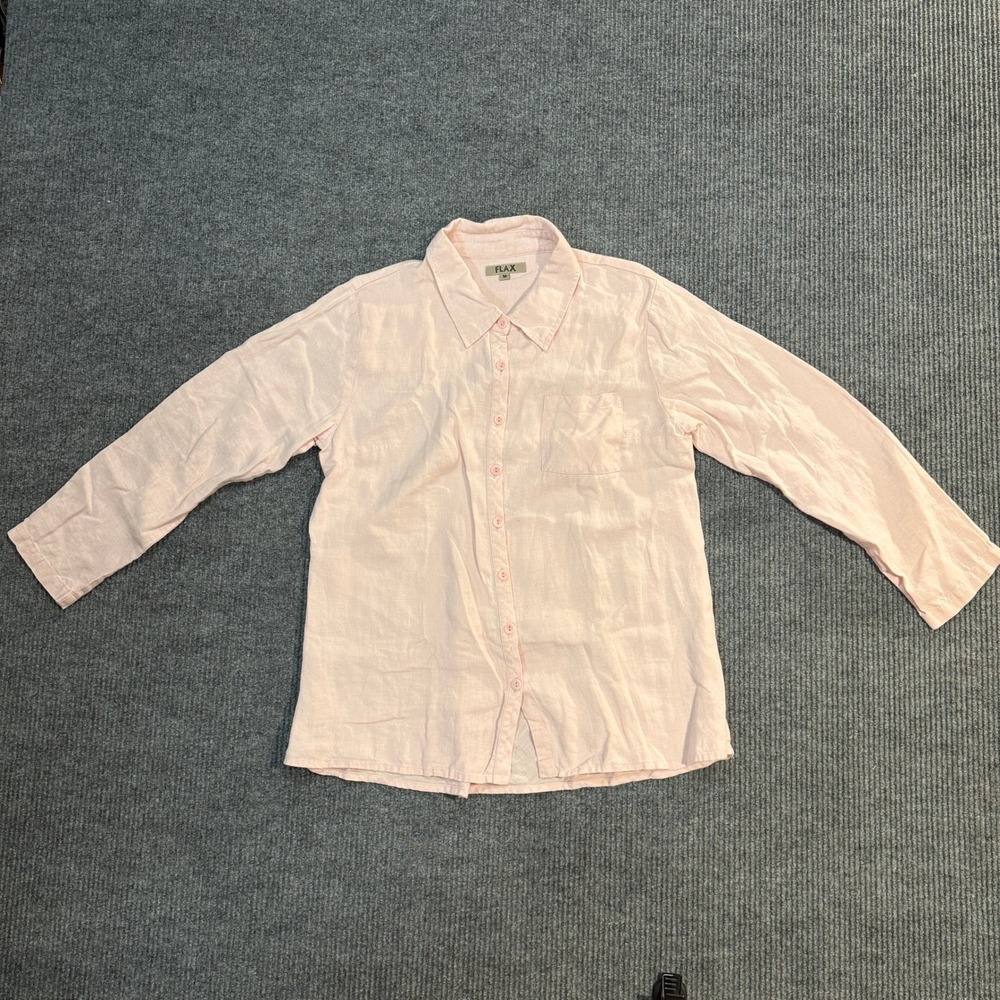 FLAX Jeanne Engelhart 100% Linen Button Up Shirt Blush Pink Size M